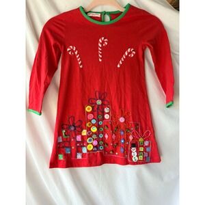Michael Simon Girl Red Christmas Dress Candy‎ Cane Snowman Gift Applique Sz 6